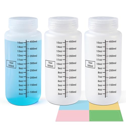17oz Wide Mouth Plastic Bottles with Airtight Lids, Graduated Food Grade Leak Proof PP Containers Jars for Water Sample Lab Reagent Liquid Medicine Storage (Translucent, 3 Pack) - color: Translucent, size: 17oz(500ml)
