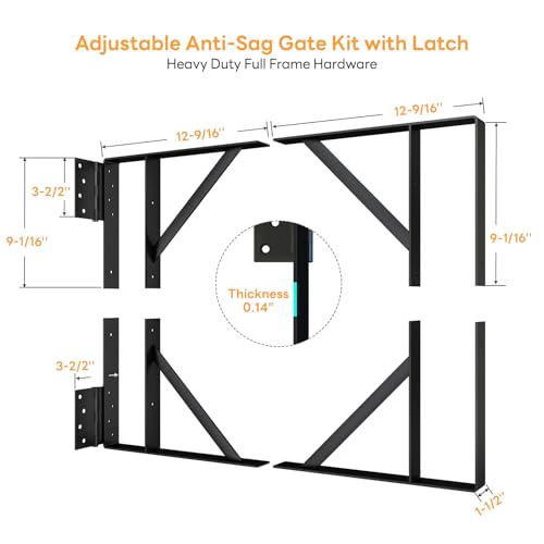 DIYHD 2 Pack Heavy Duty Anti-Sag Gate Kit for 2x4 Lumber, Fits 24"-60" Wide - size: Kit - 2 Packs (No Latch)