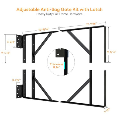 DIYHD 2 Pack Heavy Duty Anti-Sag Gate Kit for 2x4 Lumber, Fits 24"-60" Wide - size: Kit - 2 Packs (No Latch)
