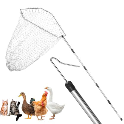 Chicken Net Catcher,74" Adjustable Extension Pole Chicken Hook Catcher Kit | 74" Adjustable Stainless Steel Chicken Net with Leg Hook, Suitable for Chickens, Ducks, Fish, Birds & Small Livestock
