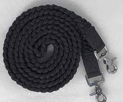 8' Braided Cotton Rein for Horse Headstall with Snaps Soft and Durable Reins - style: Black
