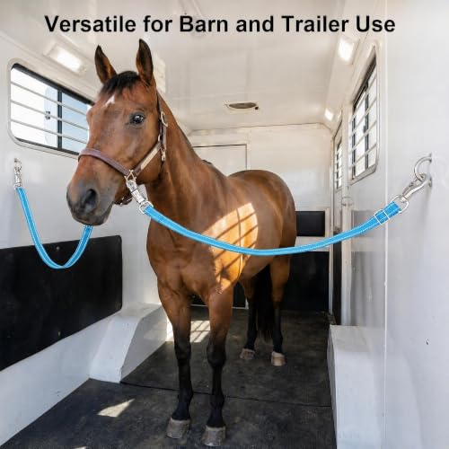 2 Pack Cross Ties for Horses, Heavy Duty Reflective Adjustable Trailer Tether (44"-78.7") with Panic & Bull Snap, 360° Anti-Tangle Barn Grooming Equipment (Blue) - color: Blue