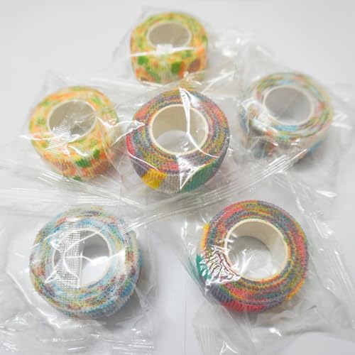 6 Pack Finger Wrap Bandage Self Adhesive Elastic Cohesive Tattoo Grip Tape for Sport Vet Wrist Toe Thimble - color: Colorful06