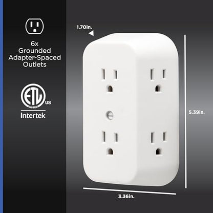 GE Outlet Extender, 2 Pack, 6 Outlet Multi Plug Wall Power Splitter - size: 2 Pack