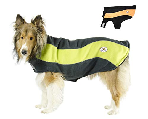 Adventure Coat Double Layered Fleece All Season Dog Sweater Safety Reflective Design, Lime Green, 26" - color: Lime Green, size: Large
