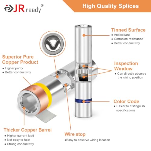 JRready 100 Sets IP68 Waterproof Wire Connectors Heat Shrink 16-12 AWG Insulated Electrical Marine Automotive Yellow Butt Connectors Tinned Copper Crimp Terminals Butt Splices - color: 12# 100 Pairs