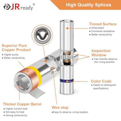 JRready 100 Sets IP68 Waterproof Wire Connectors Heat Shrink 16-12 AWG Insulated Electrical Marine Automotive Yellow Butt Connectors Tinned Copper Crimp Terminals Butt Splices - color: 12# 100 Pairs
