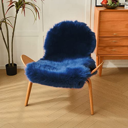 Navy Blue Faux Sheepskin Throw Rug 2x3 ft, Small Fluffy Fur Chair Cover - color: Navy Blue, size: 2' x 3'