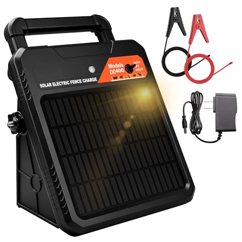 20 Miles Solar Electric Fence Charger – 0.4J Output, 10200V Peak, 24/7 Uninterrupted Protection, 14-Day Backup Power Without Sunlight, Rechargeable Energizer for Livestock & Predators - size: 19Miles