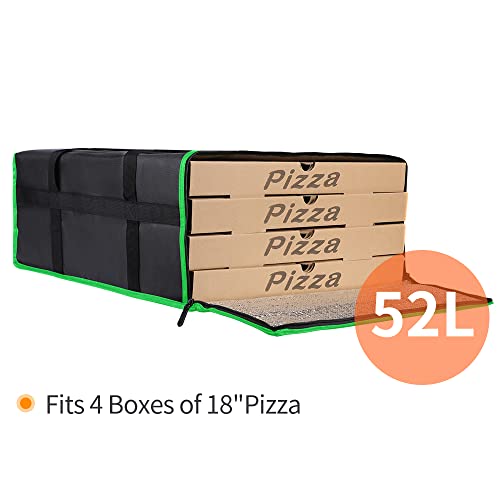 Bodaon Insulated Pizza Delivery Bag, 20" x 20" x 8" Pizza Warmer Bags for Carry Hot, Black with Green Edge, 1-Pack - color: Black-green Edge, size: 20" x 20" x 8"