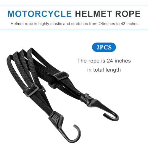 2PCS Motorcycle Helmet Rope, 23.6" Flat Adjustable Bungee Cords with 2 Hooks, High Retractable Elastic Rope Strap Heavy Duty Tie Downs for Dirtbike Motorbike Helmet Luggage