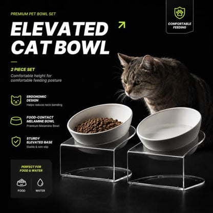 LivLab Mker Elevated Cat Bowls, Tilted Melamine, White, 2 Pack - color: 20LBS-3Pack-White-1