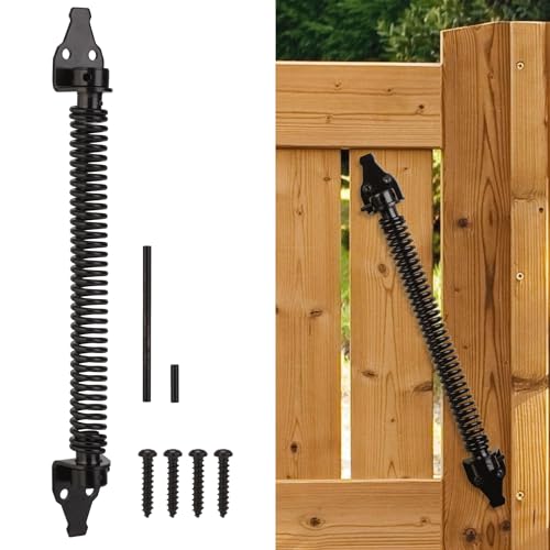 14" Gate Door Spring Self Closing Heavy Duty Automatic Closure Hardware | Outdoor Door Spring Closer Spring Loaded Fence Gate Latch with Adjustable Tool for Wooden and Vinyl Fence, Black (1 Pack) - size: 14 Inch