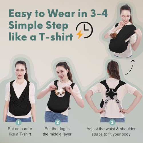 Supet Dog Sling Carrier for Small Pet, Adjustable Hands Free Front Backpack - color: Black, size: Regular