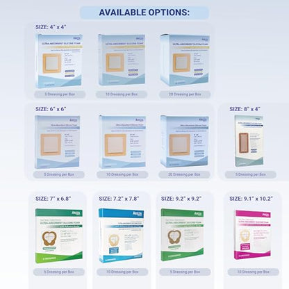 Areza Medical - Silicone Foam with Super-Absorbent Layer - Wound Dressing - Waterproof - with Adhesive Border - Sterile - for Sacral Wounds - 9.1" x 10.2" - 10/Box - 10 Boxes (Total of 100 PCS) - size: 9.1" x 10.2" - 100 PCS