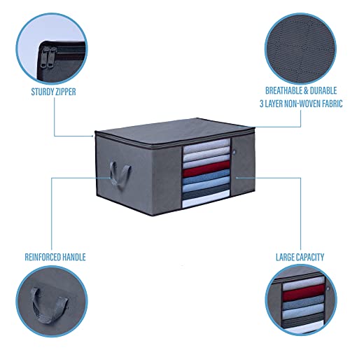 VENO 3 Pack Oversize Clothes Storage Bag with Reinforced Handle 34 Gallon | Thick Container Bins Organizer for Blankets, Comforters, Bedding, Foldable w/ Sturdy Zipper, Clear Window, Grey(34 Gallon) - size: Oversize, 34 Gallon, Set of 3