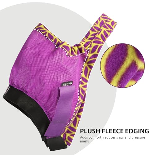 Harrison Howard Cattle Livestock Fly Mask Breathable Mesh Padded Edging with Fun Patterns Large Spacing Forelock Opening Design Adjustable Fit for Cattle Purple - color: Purple