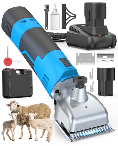 oneisall Cordless Sheep Shears,Professional Sheep Clippers with 2 Batteries,Detachable Stainless Steel Blade Heavy Duty Sheep Grooming Kit for Thick Coats