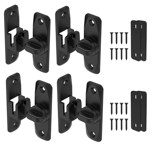 90/180 Degree Sliding Barn Door Locks and Latches, Black, 4 PCS | Sturdy Aluminum Alloy, Proof Door Lock for Inside Barn Door, Screen Door, Bathroom, Closet, Cabinet, Screws & Spacer Included - color: Black-4PCS