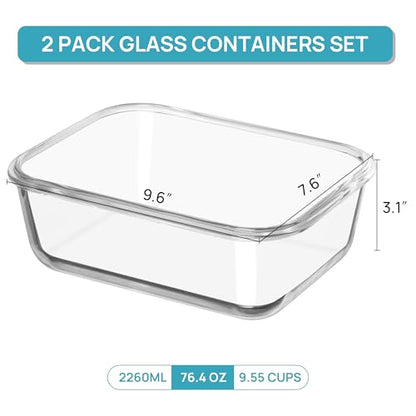 Vtopmart 2Pack 2260ml/76.4oz Extra Large Glass Storage Containers, Grey - color: Grey, size: 76.4oz
