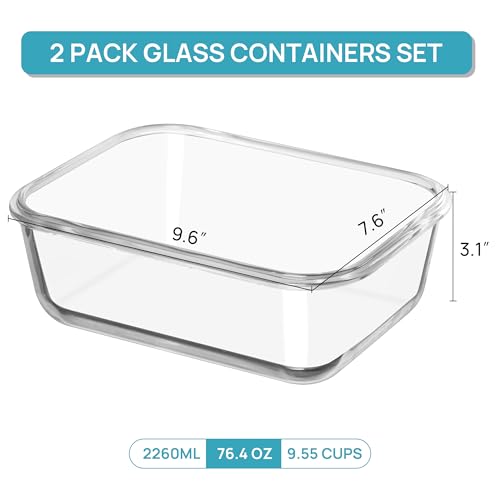 Vtopmart 2Pack 2260ml/76.4oz Extra Large Glass Storage Containers, Blue - color: Blue, size: 76.4oz