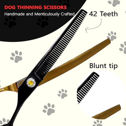 7" Curved Thinner Dog Scissor, Curved Fluffer Scissors, 42 Teeth - size: Curved Fluffer