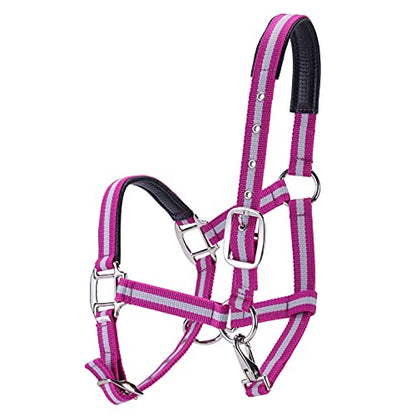 Adjustable Horse Halters - Heavy Duty Nylon Webbing & Hardware, Padded with Anti Chafing Foam-Cushioned on Crown & Nose - color: Rose Red, size: Cob