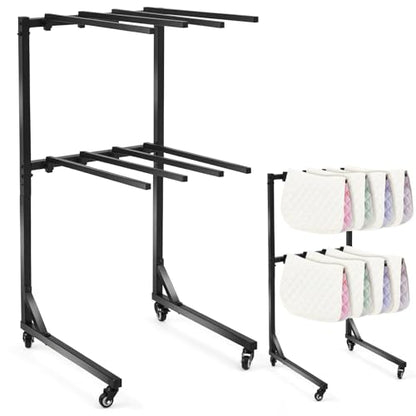 8-Arm Saddle Pad Rack with Wheels, Removable Horse Blanket Holder Space Saving Horse Saddle Pads Stand for Barn Stable Farm Trailer Accessories