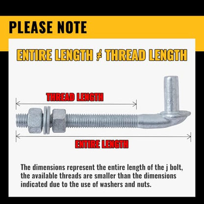 VIVIDA 12" J Bolt Gate Hinge, 5/8" Gate Bolt Post Hinge, 2-Pack | Galvanized Gate Bolt Post Hinge, Chain Link Fence Gate Hardware, Nuts & Washers Included - size: 12" (2 PCS)