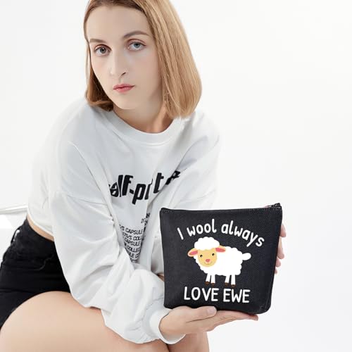 LEVLO Funny Lambs Farm Animals Lovers Gifts I Wool Always Love Ewe Makeup Bags Lamb Sheep Pun Xmas Valentine Travel Case (always love ewe-black) - color: always love ewe-black