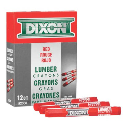 Dixon Industrial Lumber Marking Crayons, 4.5" x 1/2" Hex, Soft-Red, 12-Pack (52012) - color: Red