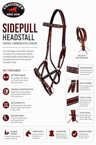 Horse Western Leather Beaded Bitless Sidepull Bridle Reins Rhinestone - color: Mahogany/Pink