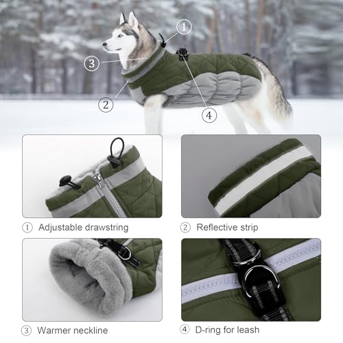 Lelepet Dog Coat Warm Dog Winter Coat Waterproof Dogs Jacket with Harness - color: Army Green, size: X-Small