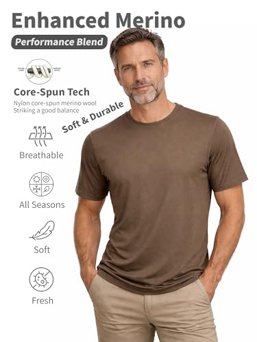 SHEEP RUN Men's Merino Wool Lightweight Hiking Running Workout Breathable Base Layer T Shirt - color: Dark Camel, size: XX-Large