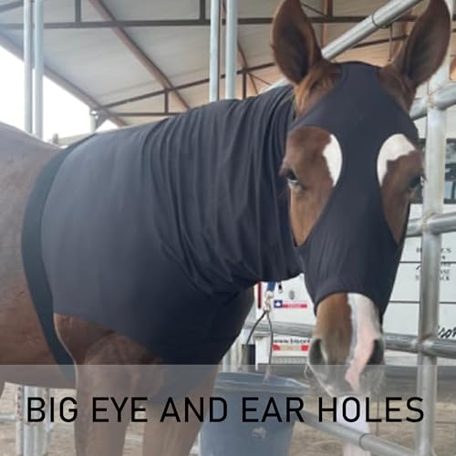 Leberna Stretch Horse Hood with Zip Full Face Neck Cover (Black, S) - color: Black, size: S
