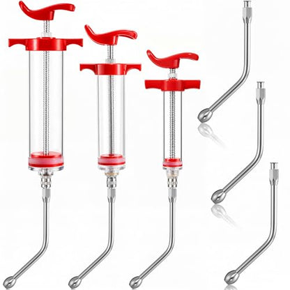 Huwena 3 Pcs Goat Syringe with 3 Drench Nozzle Reusable Adjustable Dosage Drench Gun Syringe for Bird, Cats, Dogs, Goats, Pigs, 20ml 50ml 100ml(Orange)