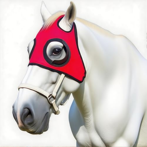Adjustable Horse Fly Masks - Focus Aid for Racing & Training,Super Comfort Stretchy Equestrian Eye mask Large Eye Space with UV Protection Soft on Skin with Breathability (RED) - color: RED