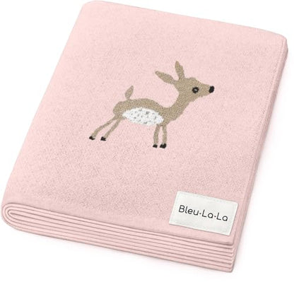 Knit Baby Swaddle Blanket - 100% Cotton Soft Cozy Receiving Swaddle Stroller Blanket for Shower Gift Registry for Newborns, Infants, Toddlers (Deer - Pink) - color: 10 - Deer - Pink