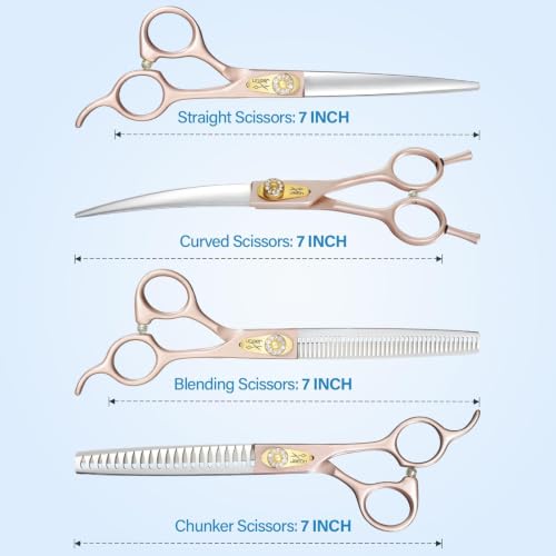 JASON Dog Grooming Scissors Set - 6 in 1 Professional Sharp Shears Rosegold - color: Rosegold, size: 7.01