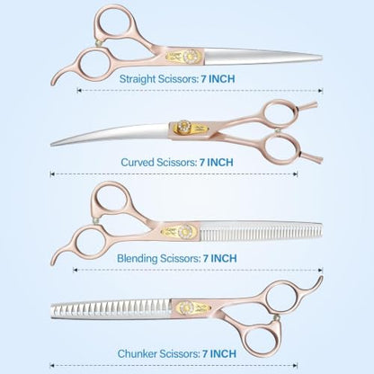 JASON Dog Grooming Scissors Set - 6 in 1 Professional Sharp Shears Rosegold - color: Rosegold, size: 7.01