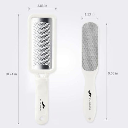 Fu Store 2 Pack Foot Files Callus Remover Foot Rasp Dual Sided Foot File | Stainless Steel Surface Pedicure Tools Professional Scrubber Premium for Feet Care Remove Hard Skin - color: White
