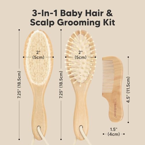 Keababies Baby Hair Brush and Comb Set with Wooden Brush - Soft Goat Bristles, Large Diaper Caddy Organizer for Car Storage