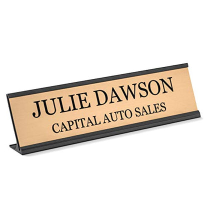 Providence Engraving Custom Engraved Name Plate with Aluminum Holder | Acrylic Name Plate for Desks & Walls, 2 Lines of Text, 12 Colors, 9 Fonts, 6 Holder Styles, 2" x 8" - size: 2" x 8"