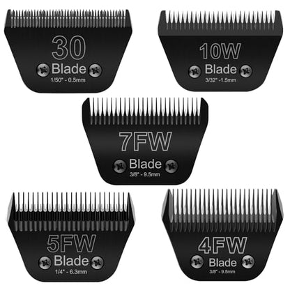 Wide Blade Compatible with Andis/Wahl KM10 Series,Size 30W+10W+7FW+5FW+4FW - color: Black/10W+30W+4FW+5FW+7FW