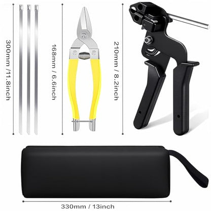 Stainless Steel Cable Tie Gun Kit,100pcs 11.8inch Metal Zip Ties - color: Black
