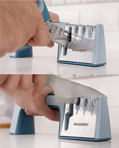 Wamery Knife & Scissors Sharpener, 4-Stage Pull-Through with Scissors Slot