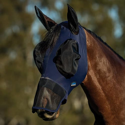 WeatherBeeta ComFiTec Luxe Stretch Fly Mask with Ears & Nose, Navy/Black, Large - color: Navy/Black, size: L
