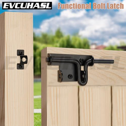 Slide Bolt Gate Latch with Padlock Hole, Heavy Duty Sliding Bolt Door Lock Hardware for Wooden Fence, Shed Gates, Barn Doors, Backyard Gate, Bolt Latch with Black Finish, 1 Pack