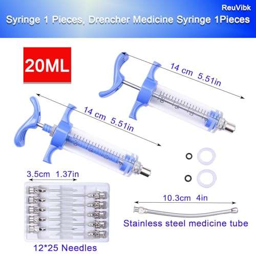 2Pcs 20ml Goat Drench Syringe, Adjustable Reusable Drench Gun - size: 20ML