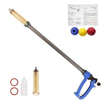50ML Long-Handled Semi Automatic Livestock Syringe Long Arms Vaccine Gun | Long Handle Cattle Syringe, 5 Gears Dosage Adjustable Luer Lock Syringe, Continuous Repeating Veterinary Syringe
